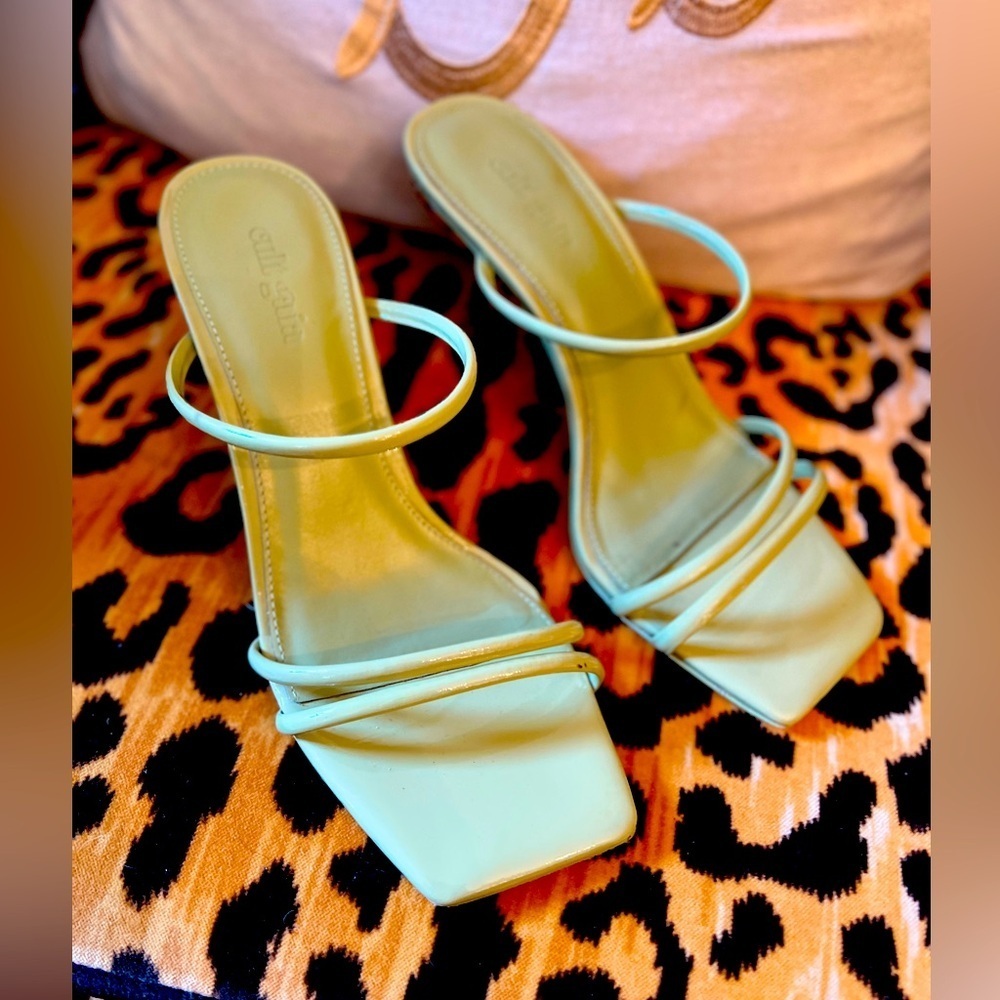 CULT GAIA Lydia Sandal in Palm Gold Heel Strappy Light Green REVOLVE - Picture 4 of 12
